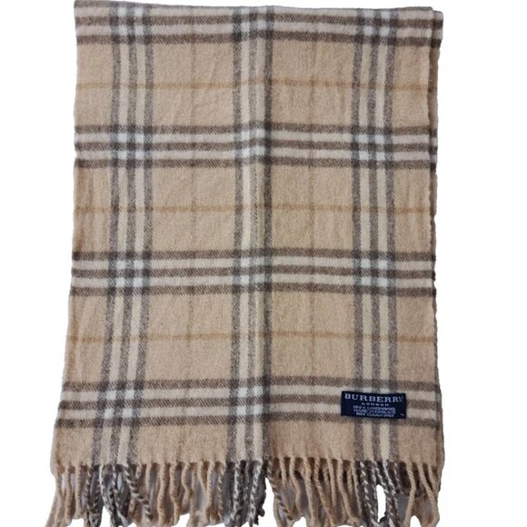 BURBERRY London Classic Nova Check Knit 100% Lambs Wool Fringe Beige SCARF - Picture 4 of 7